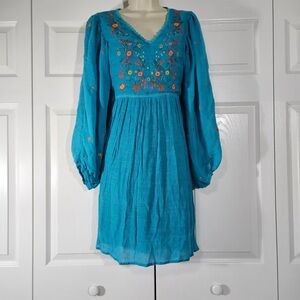 Umgee Turquoise Embroidered Midi Dress